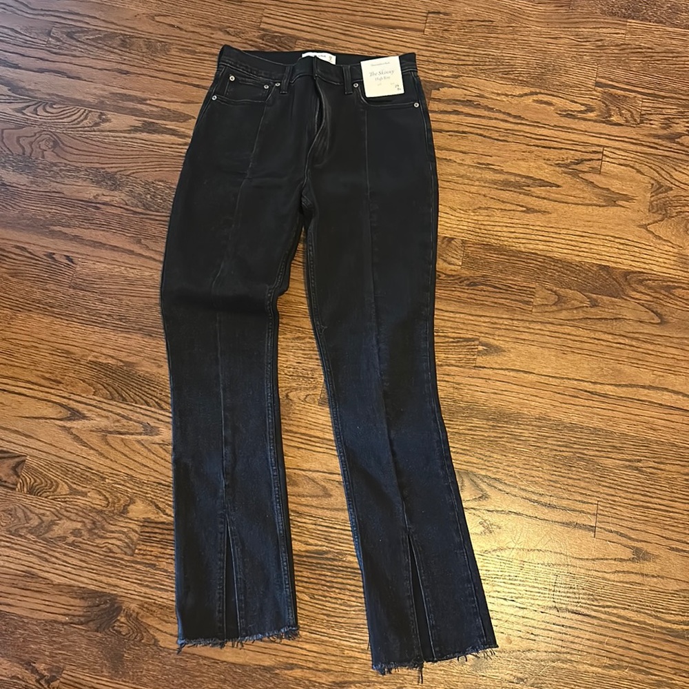 Abercrombie & Fitch skinny high rise split leg black denim jeans - NEW W TAGS